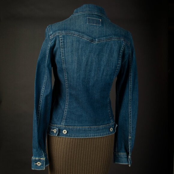 LEVI STRAUSS Womens Cropped Jeans Denim Jacket Blue Mid Wash Small Petite - Picture 4 of 12